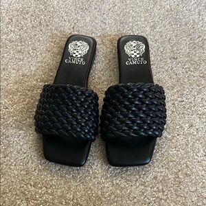 Vince Camuto Black Woven Slide Sandals